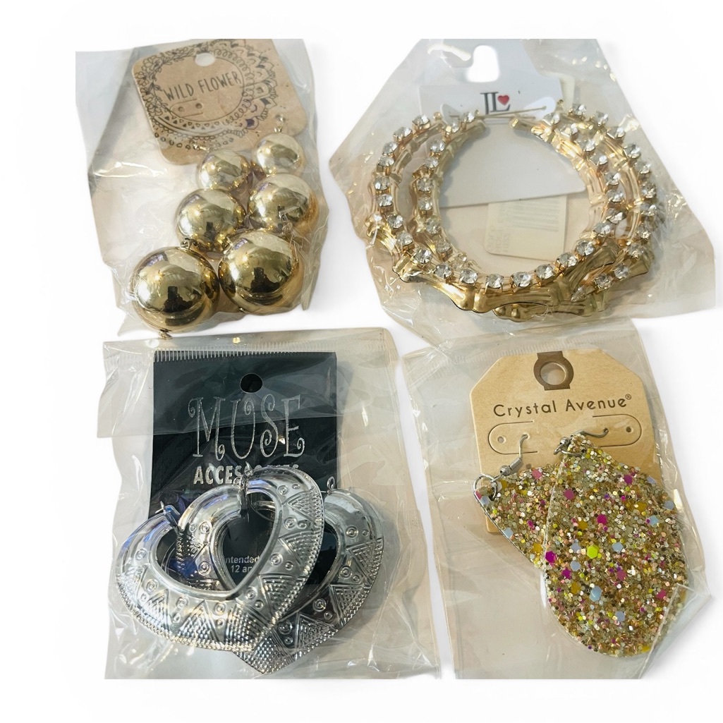 4 Pk Gold & Silver Mixed Earring Set/Wild Flower, Muse & Crystal Ave Styles#1022